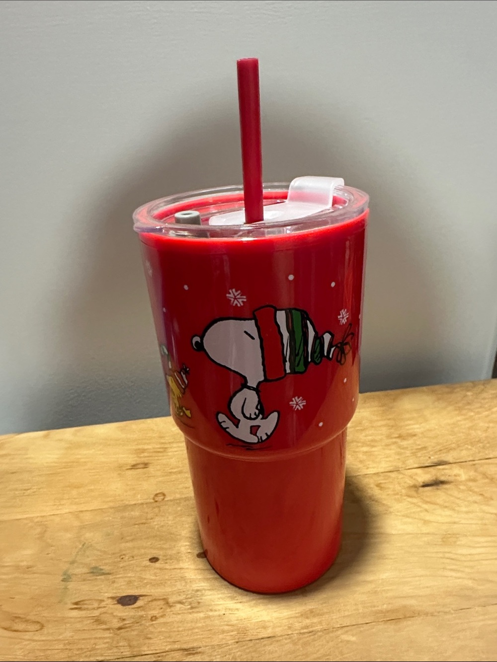 Peanuts Red Snoopy Holiday Double-Wall Tumbler with Straw